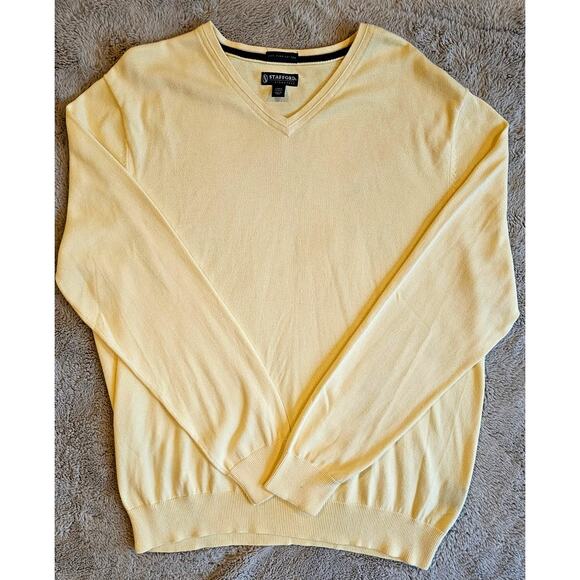 Stafford Butter Yellow V Neck Sweater 100% Pima Cotton, Mens Sz L NEW - Picture 1 of 9